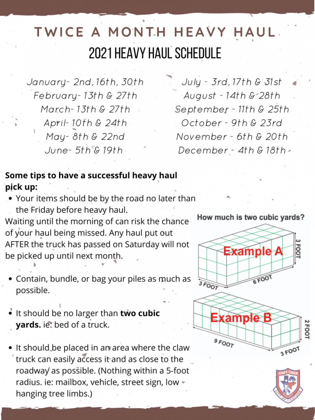 Heavy Haul Trash Schedule